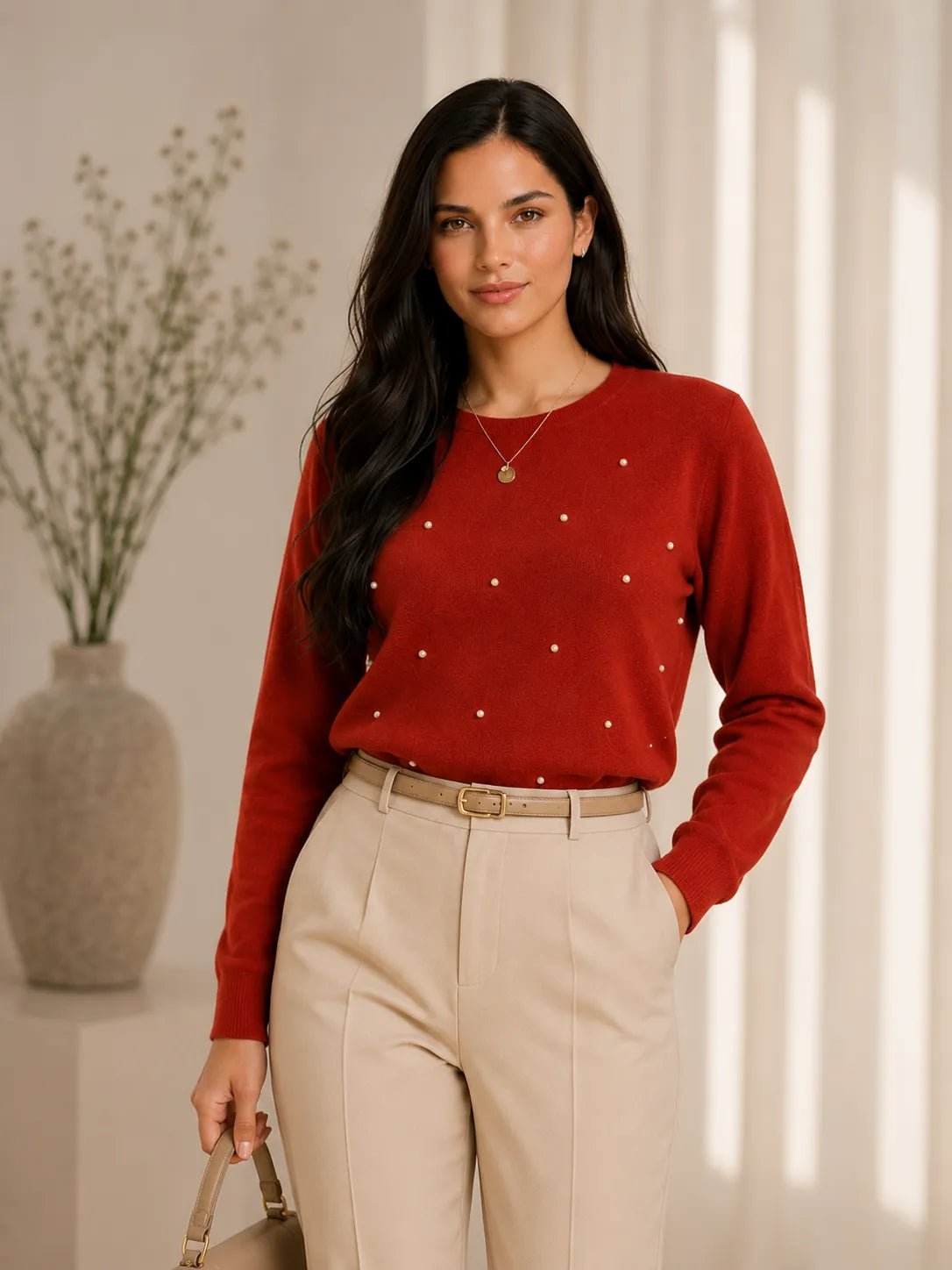 Blusa Feminina Lanzinha com Pérolas e Manga Longa Elegante – Casaco Feminino Lanzinha com Pérolas Elegante | Use Virela