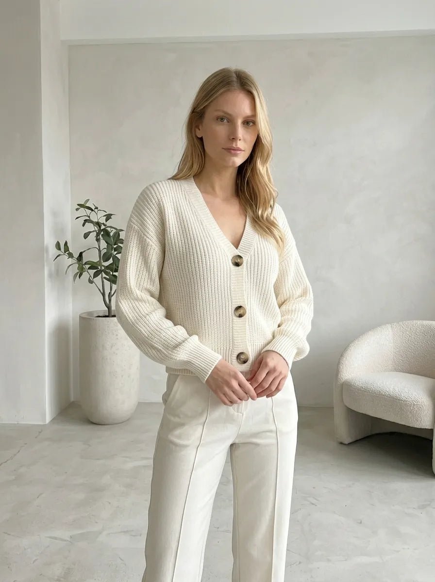 Casaco Feminino Tricot com Botões Lisse Elegante – Casaco Feminino Tricot com Botões Lisse Elegante | Use Virela