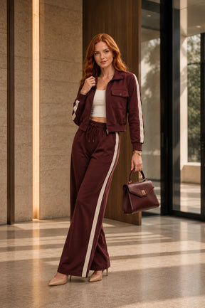 Conjunto Feminino Pantalona Aurora – Conjunto Feminino Pantalona com Listra Lateral e Jaqueta com Zíper | Use Virela
