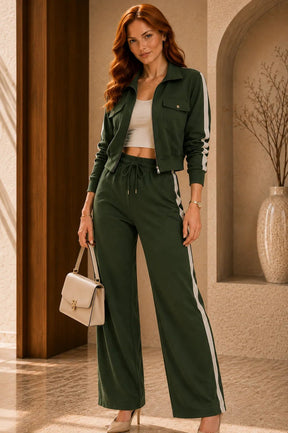Conjunto Feminino Pantalona Aurora – Conjunto Feminino Pantalona com Listra Lateral e Jaqueta com Zíper | Use Virela
