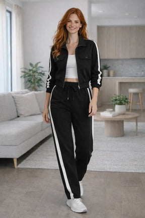 Conjunto Feminino Pantalona com Listra Lateral e Jaqueta com Zíper – Conjunto Feminino Pantalona com Listra Lateral e Jaqueta com Zíper | Use Virela
