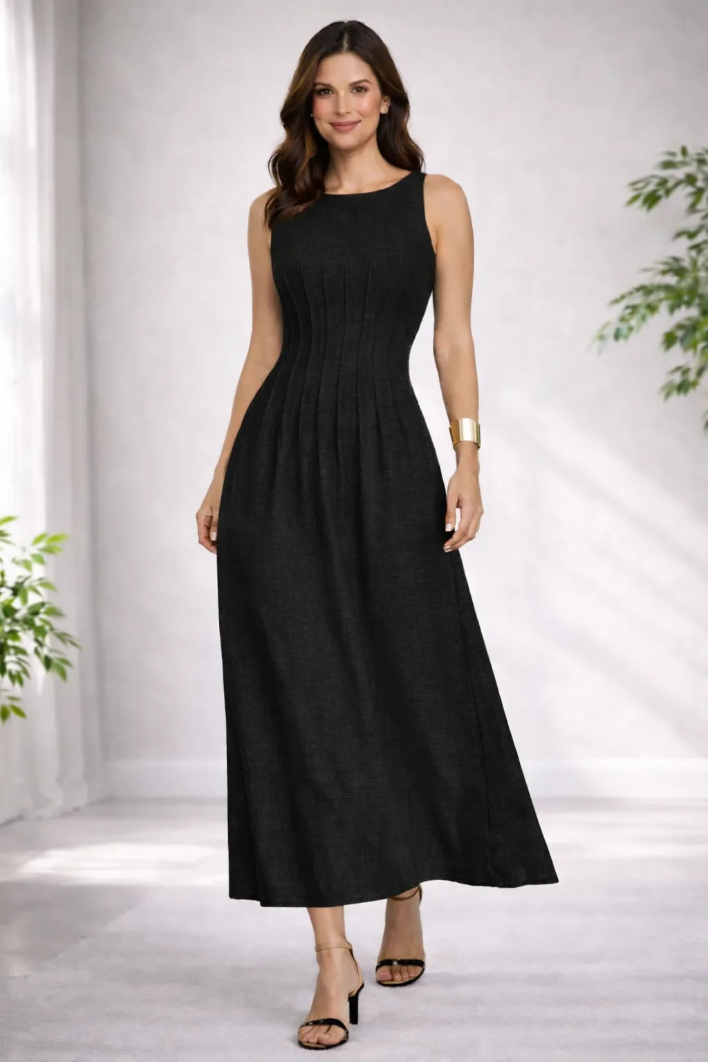 Vestido Longo Plissado Costas V Elegante