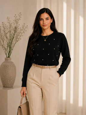 Blusa Feminina Lanzinha com Pérolas e Manga Longa Elegante – Casaco Feminino Lanzinha com Pérolas Elegante | Use Virela