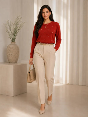 Blusa Feminina Lanzinha com Pérolas e Manga Longa Elegante – Casaco Feminino Lanzinha com Pérolas Elegante | Use Virela