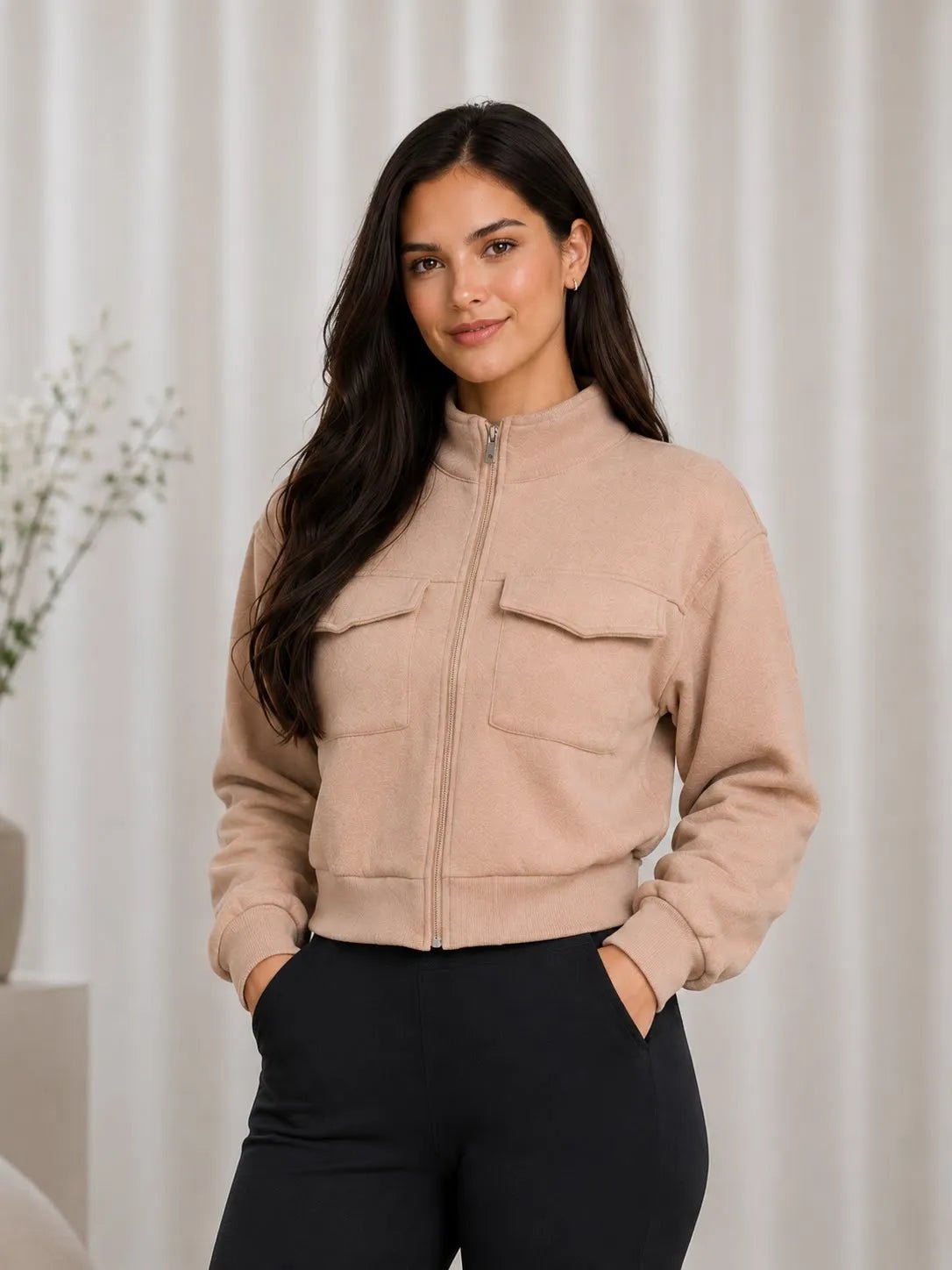 Casaco Feminino Elegante Manga Longa com Fecho – Casaco Feminino Manga Longa com Fecho Elegante | Use Virela