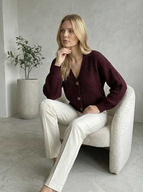 Casaco Feminino Tricot  Sofisticado com Botões